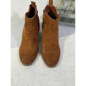 Jore Kayla Brown Perforated Ankle Boots Womens 8M Cognac Block Heel Booties